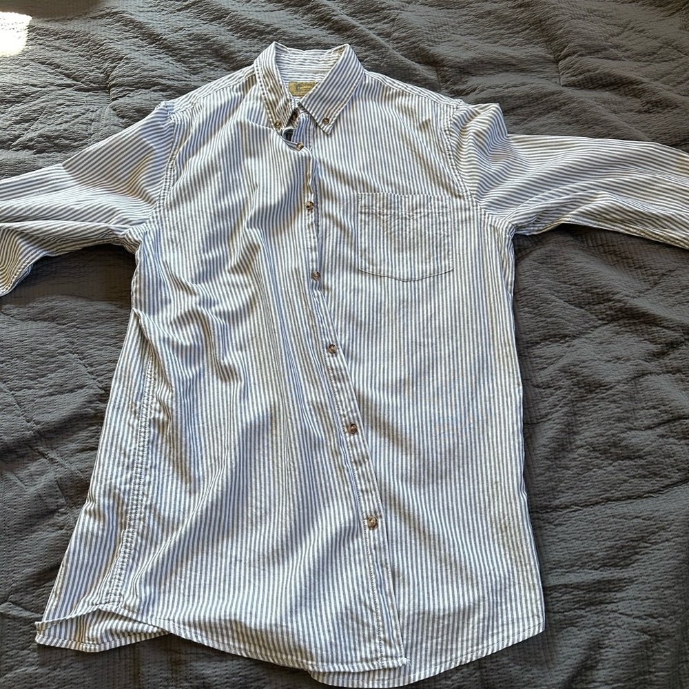 LT Foundry brand button down dress shirt.  The shirt is gray and white.